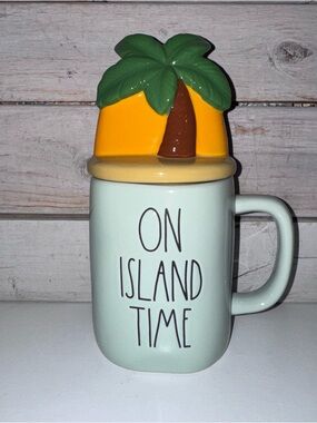 Rae Dunn ON ISLAND TIME Topper Mug NWOT